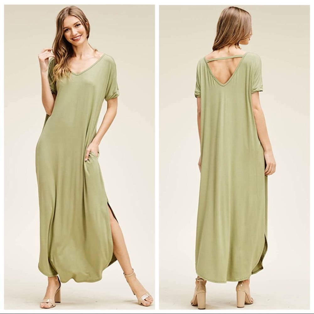 CALLIE SHORT SLEEVE MOSS GREEN LOOSE T SHIRT DRESS